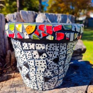 Mosaic Art Pot with Colorful Accents